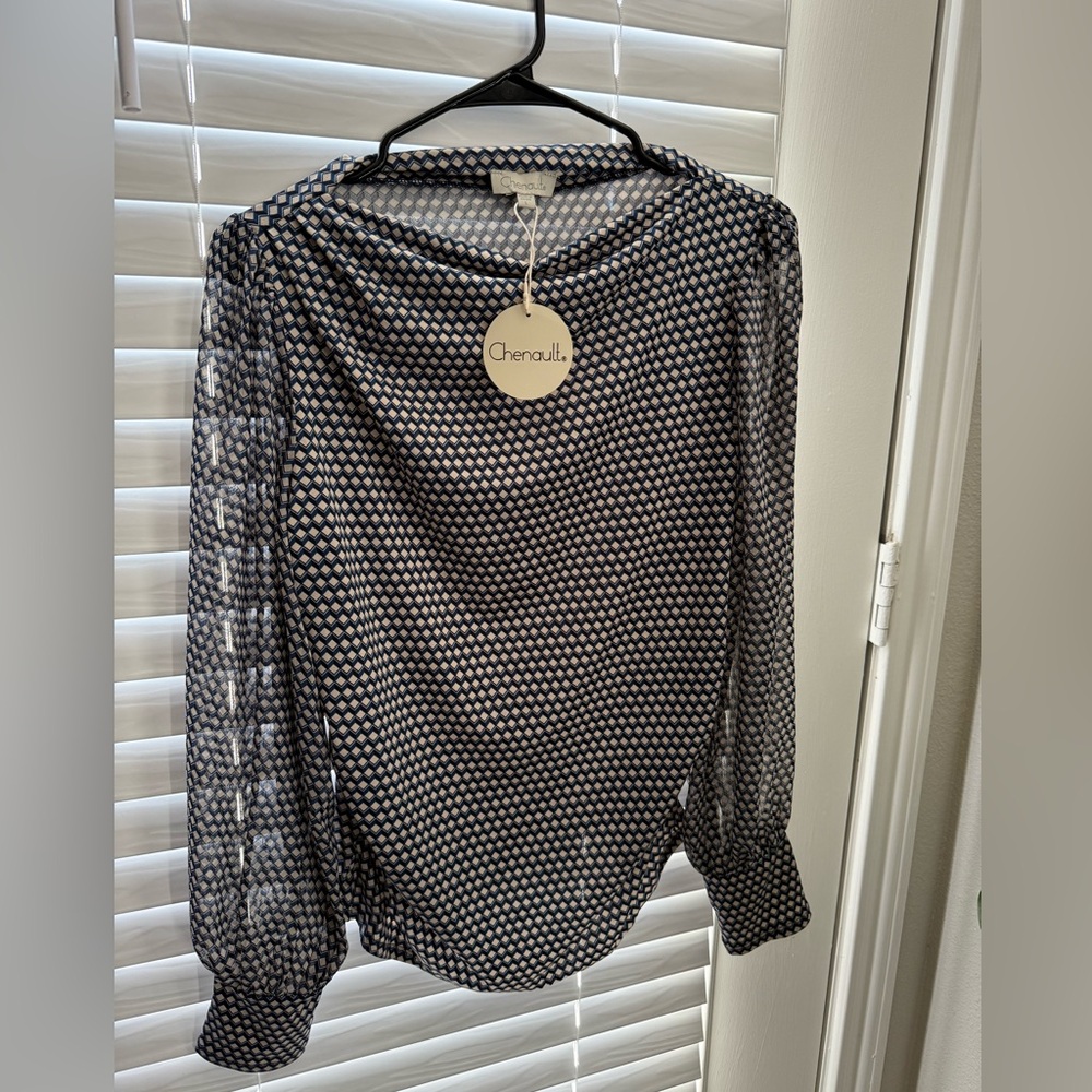 Chenault Navy and White Patterned Blouse